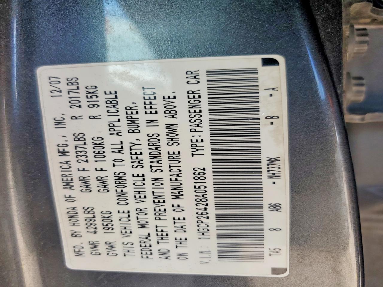 2008 Honda Accord Lxp Gray vin: 1HGCP26428A051862