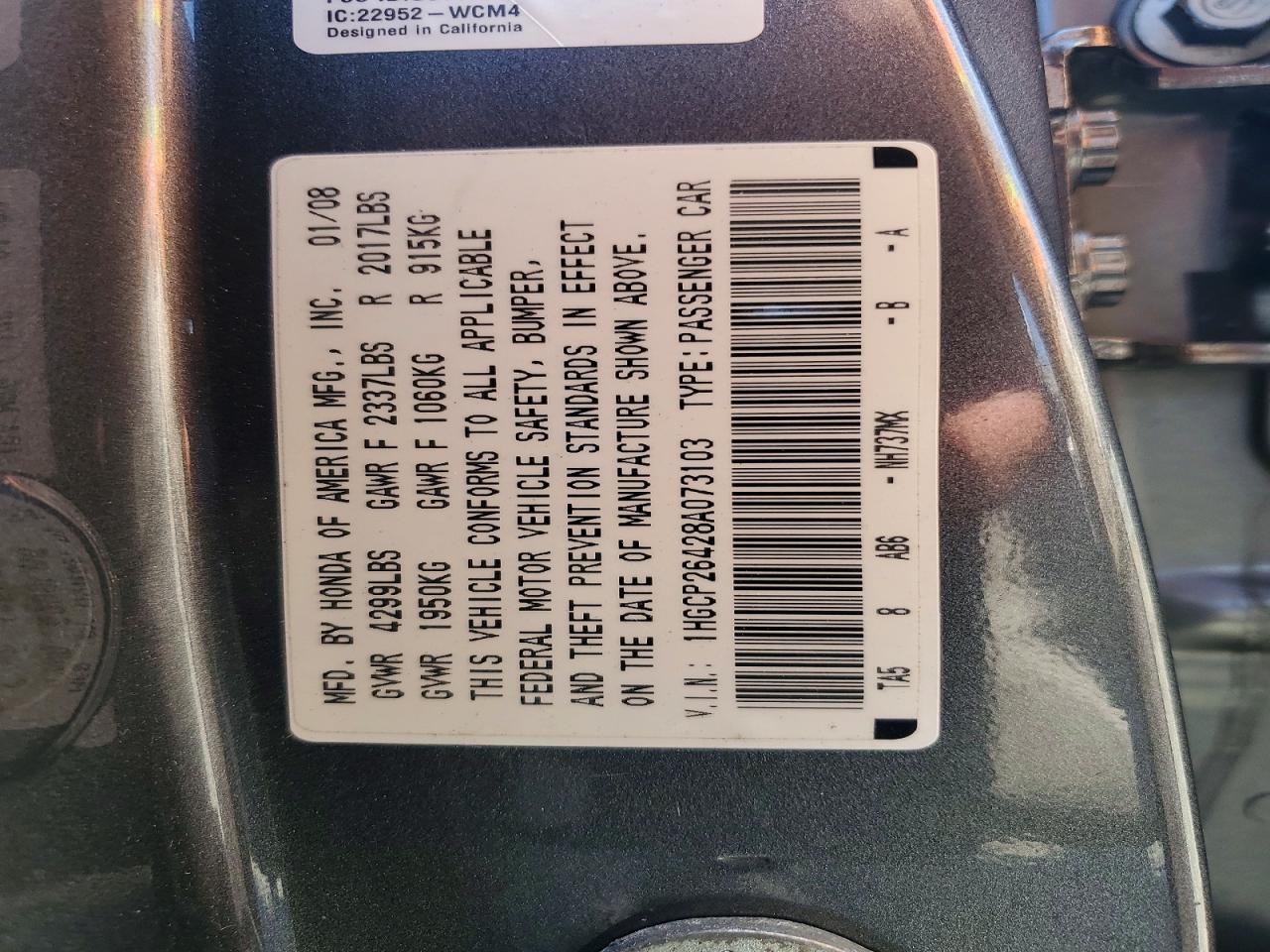 2008 Honda Accord Lxp Gray vin: 1HGCP26428A073103