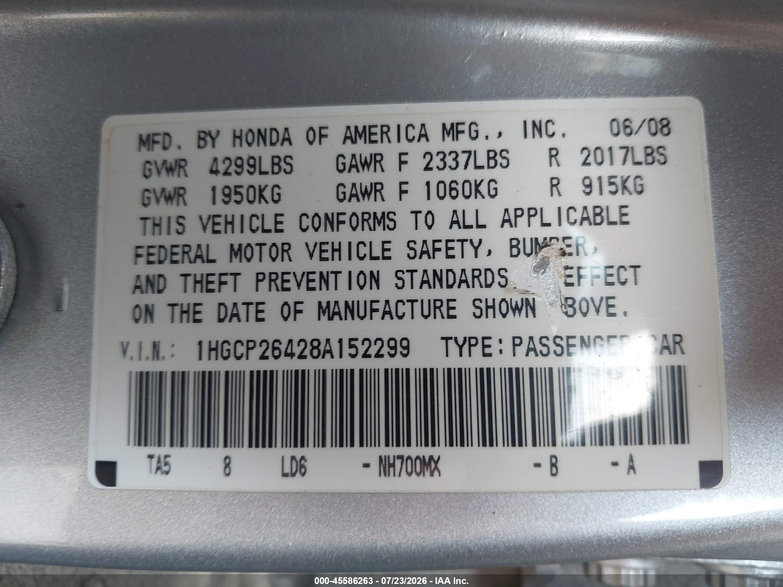 2008 Honda Accord 2.4 Lx-p Silver vin: 1HGCP26428A152299