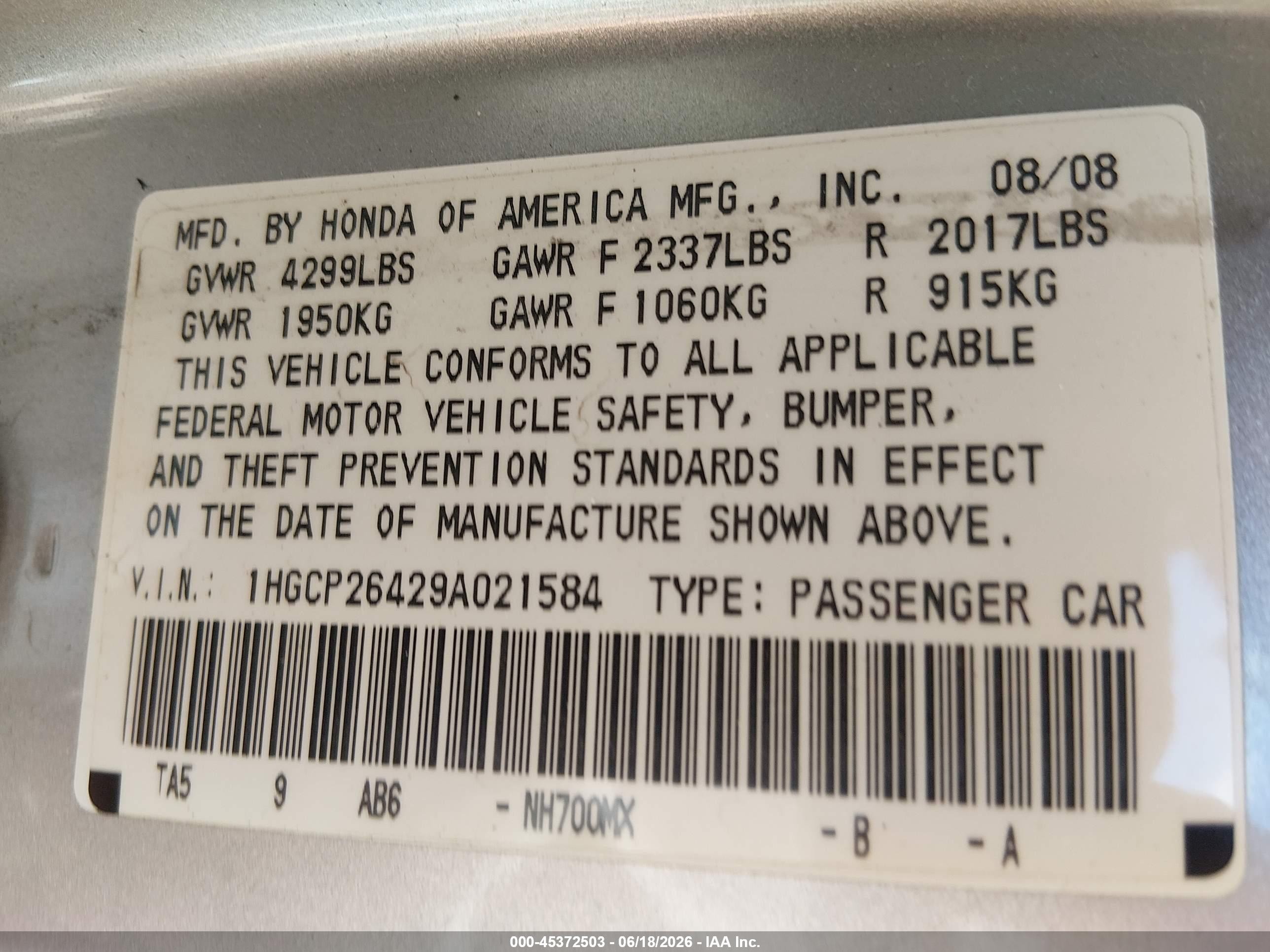 2009 Honda Accord 2.4 Lx-p Silver vin: 1HGCP26429A021584