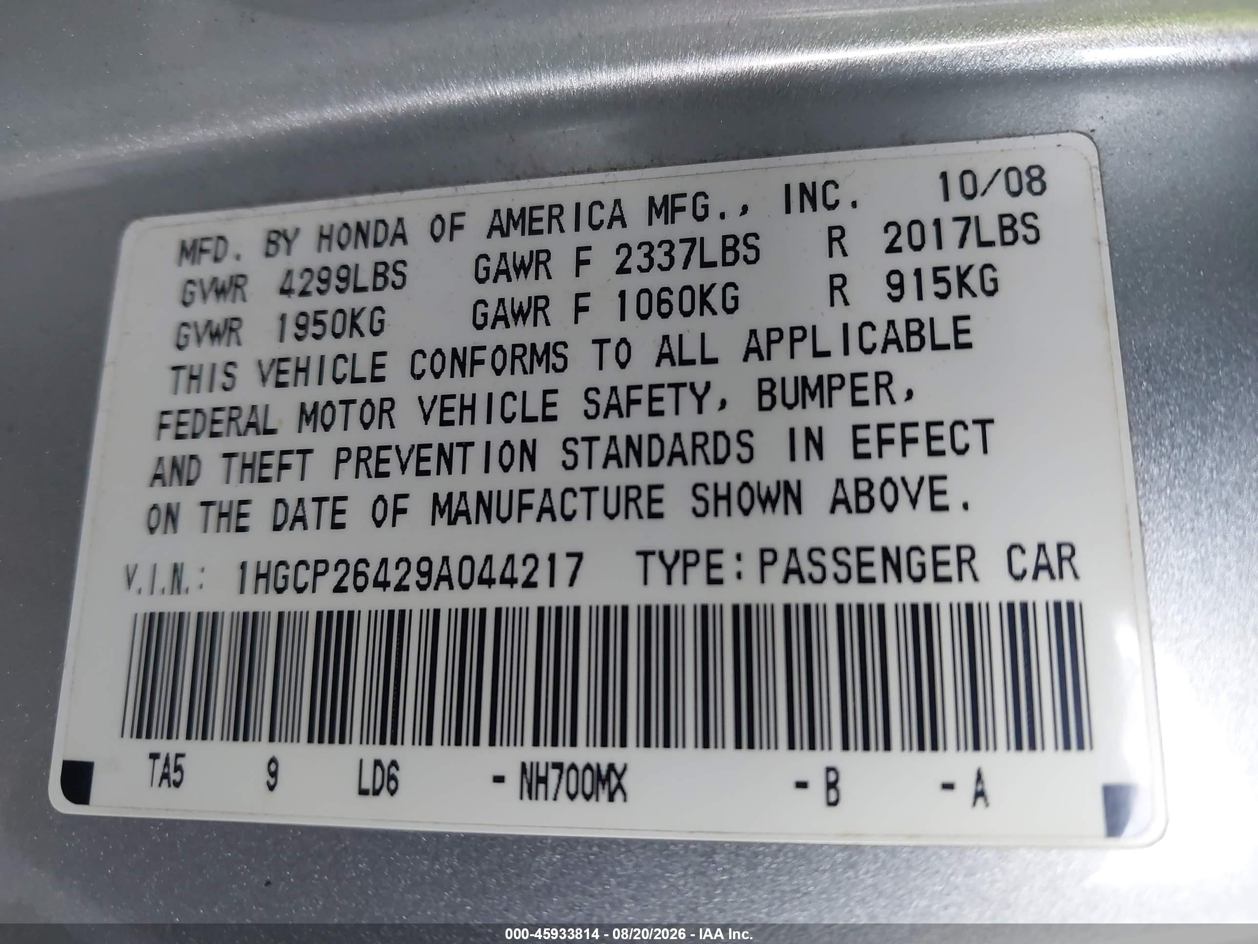 2009 Honda Accord 2.4 Lx-p Gray vin: 1HGCP26429A044217