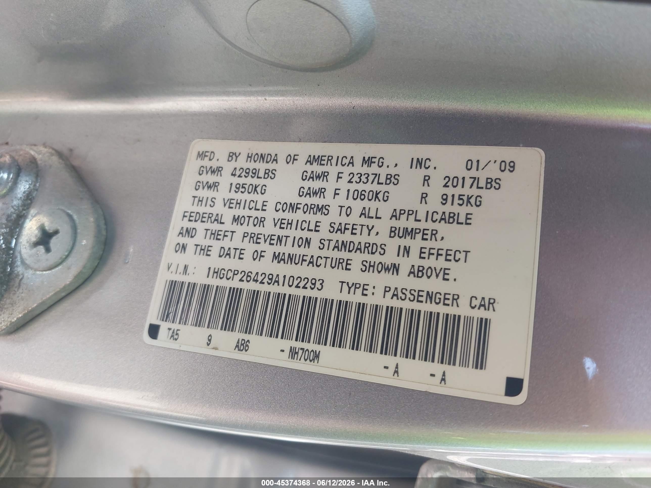 2009 Honda Accord 2.4 Lx-p Silver vin: 1HGCP26429A102293
