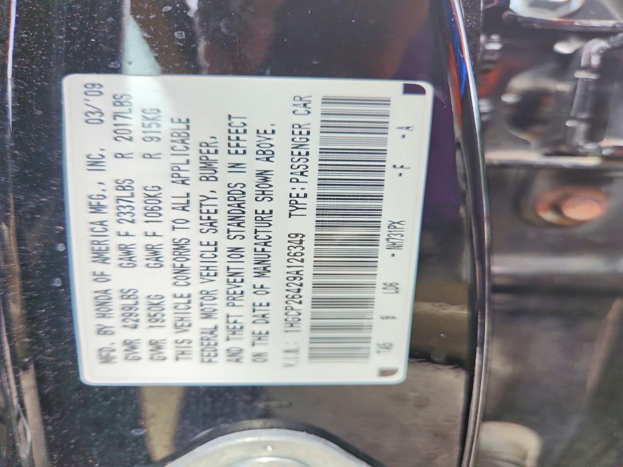 2009 Honda Accord Lxp Black vin: 1HGCP26429A126349