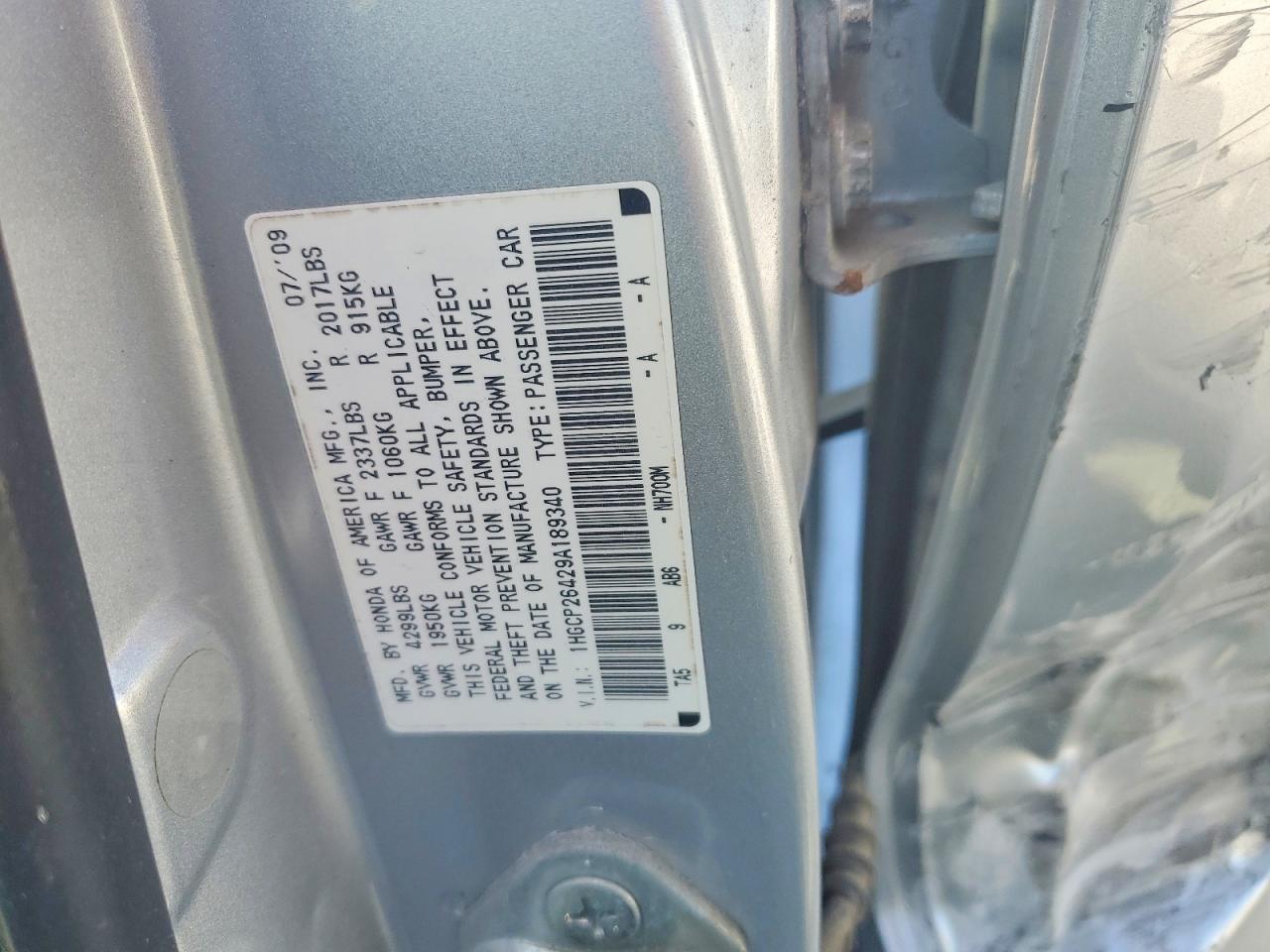 2009 Honda Accord Lxp Silver vin: 1HGCP26429A189340