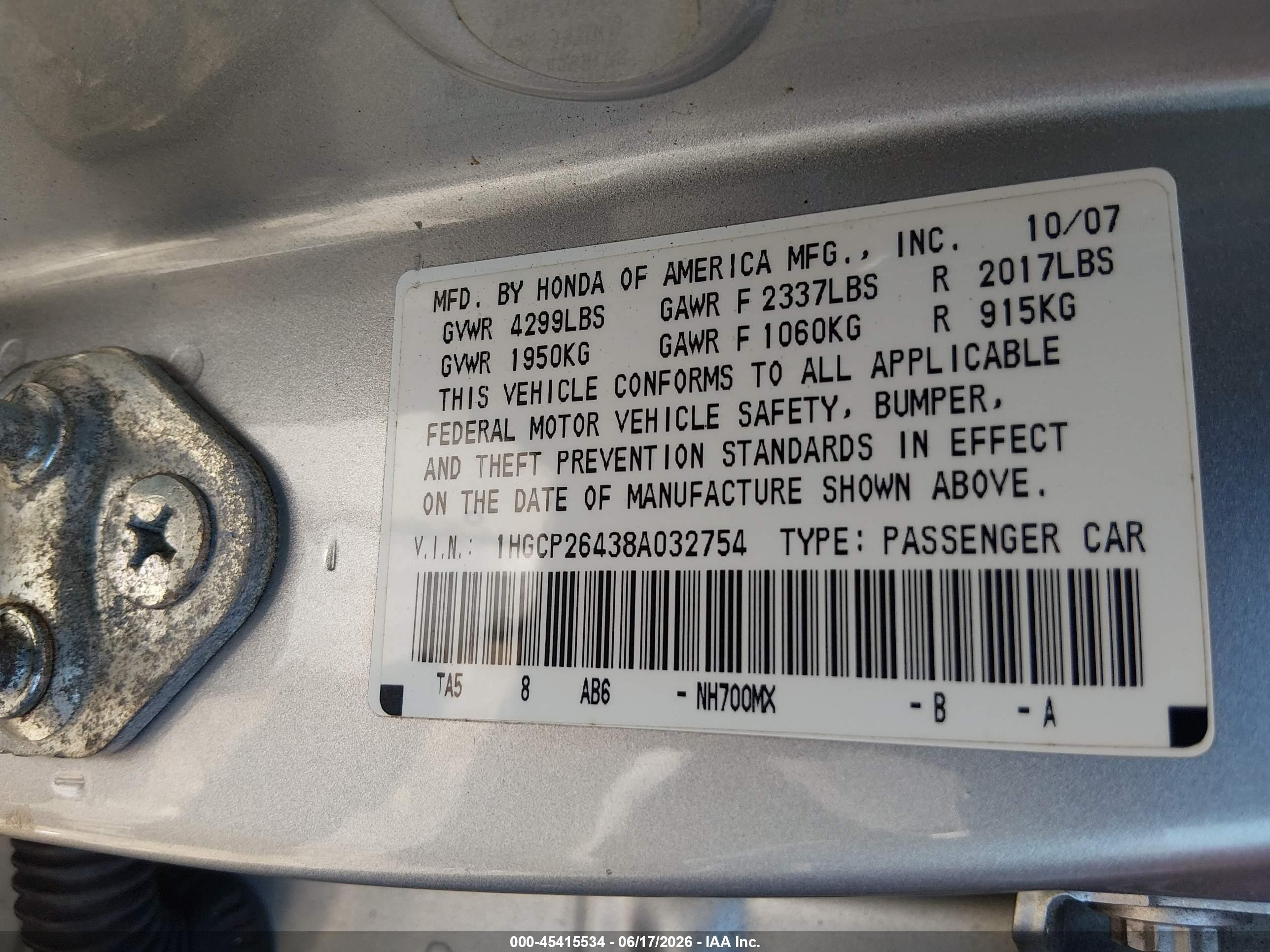 2008 Honda Accord 2.4 Lx-p Gray vin: 1HGCP26438A032754
