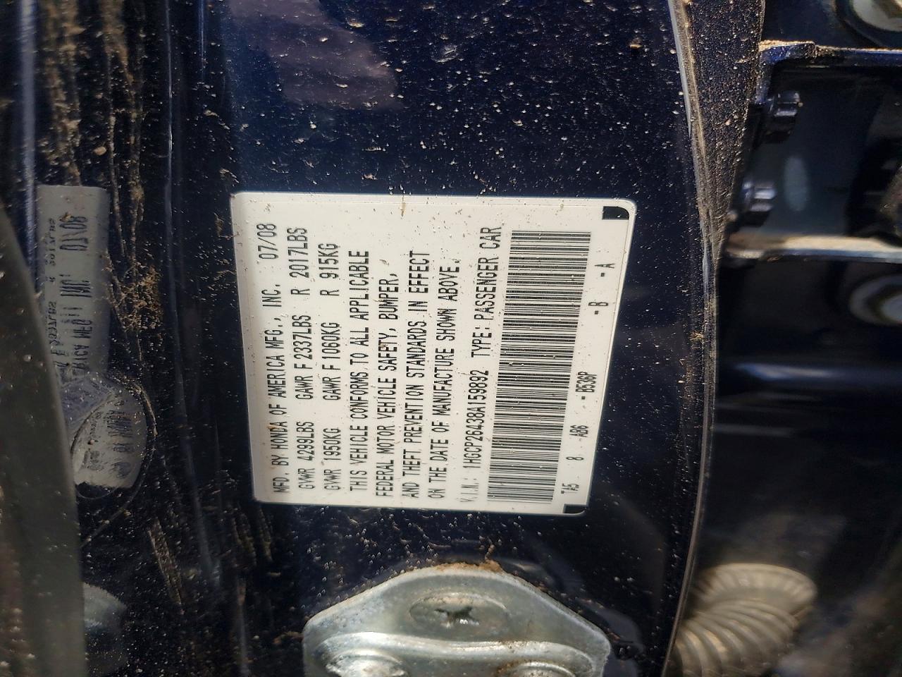 2008 Honda Accord Lxp Blue vin: 1HGCP26438A159892