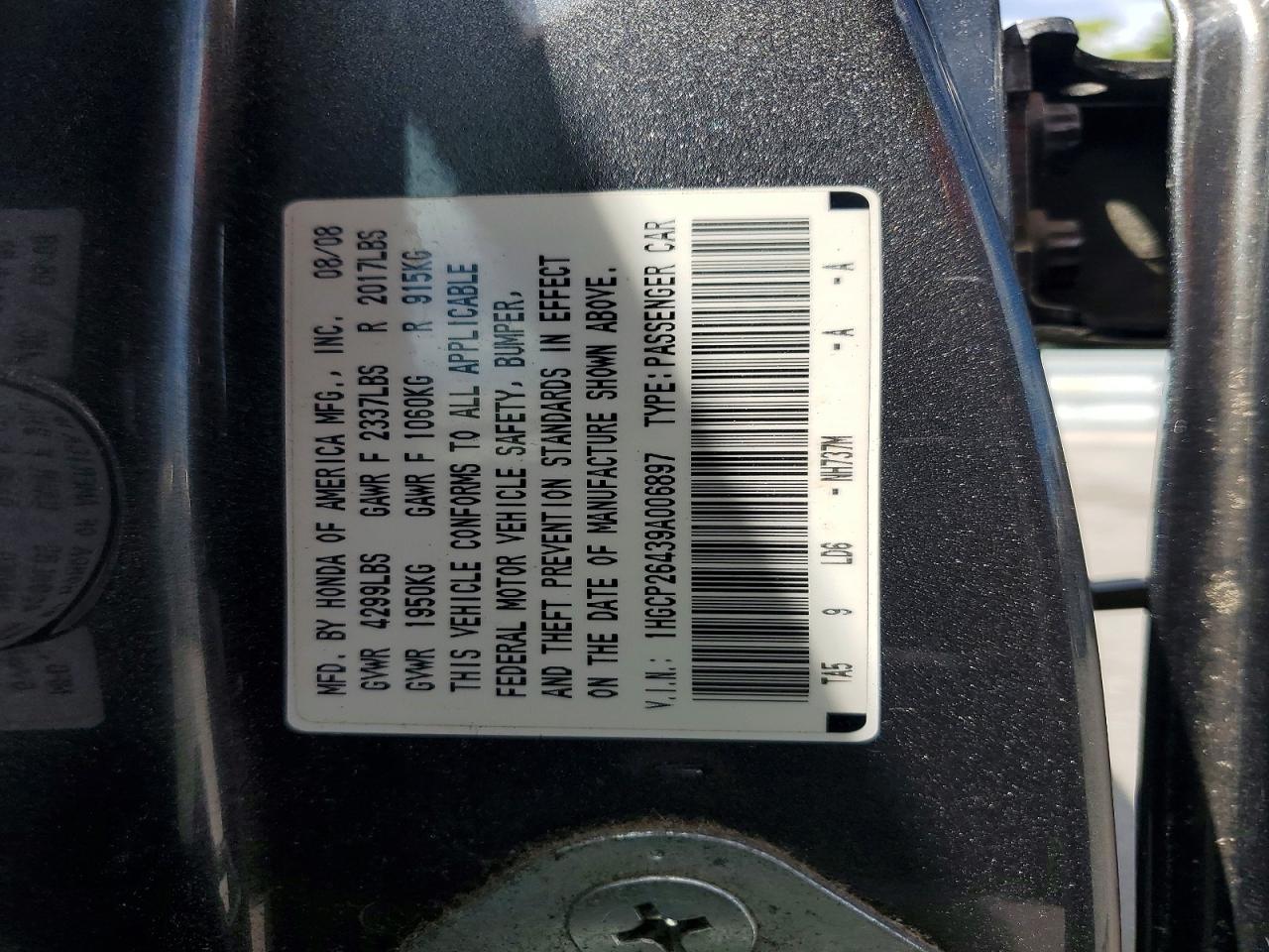 2009 Hond Accord Gray vin: 1HGCP26439A006897