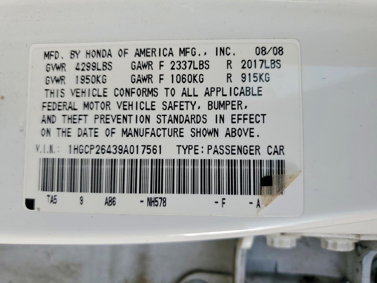 2009 Honda Accord Lxp White vin: 1HGCP26439A017561