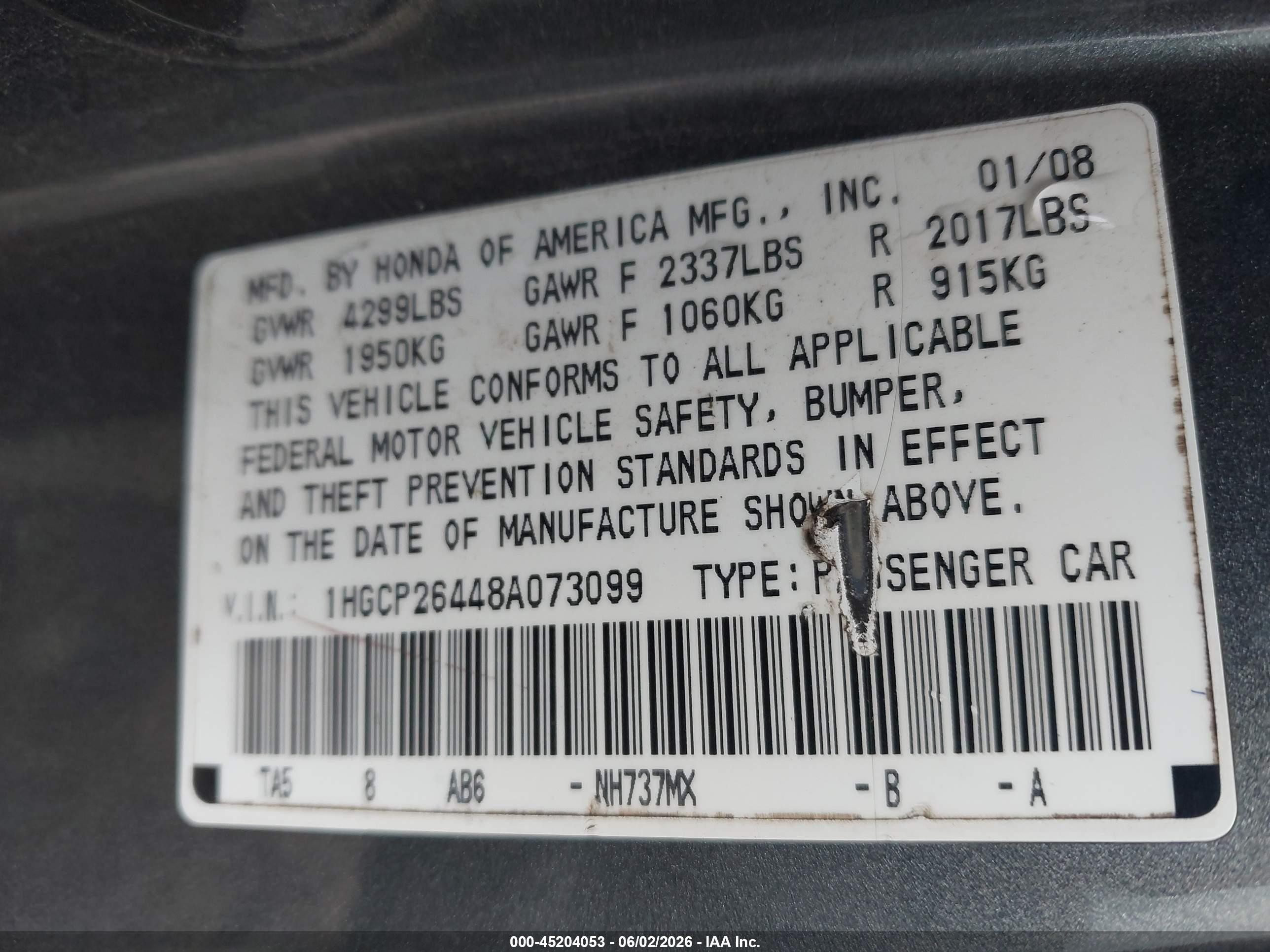 2008 Honda Accord 2.4 Lx-p Gray vin: 1HGCP26448A073099
