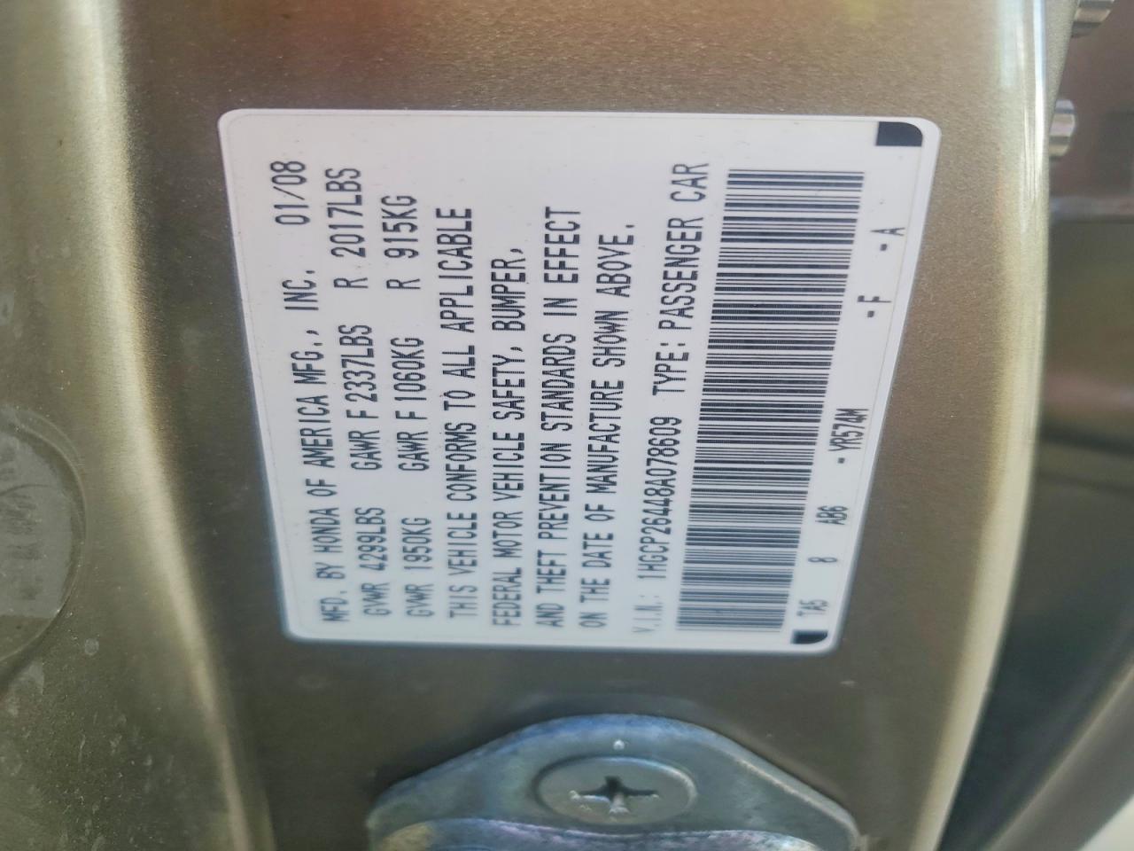 2008 Honda Accord Lxp Gold vin: 1HGCP26448A078609