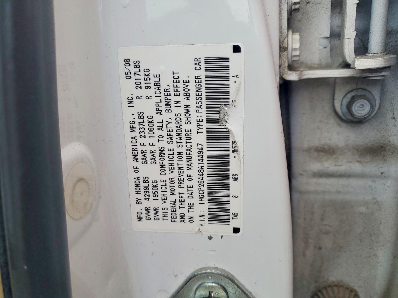 2008 Honda Accord Lxp Белый vin: 1HGCP26448A144947