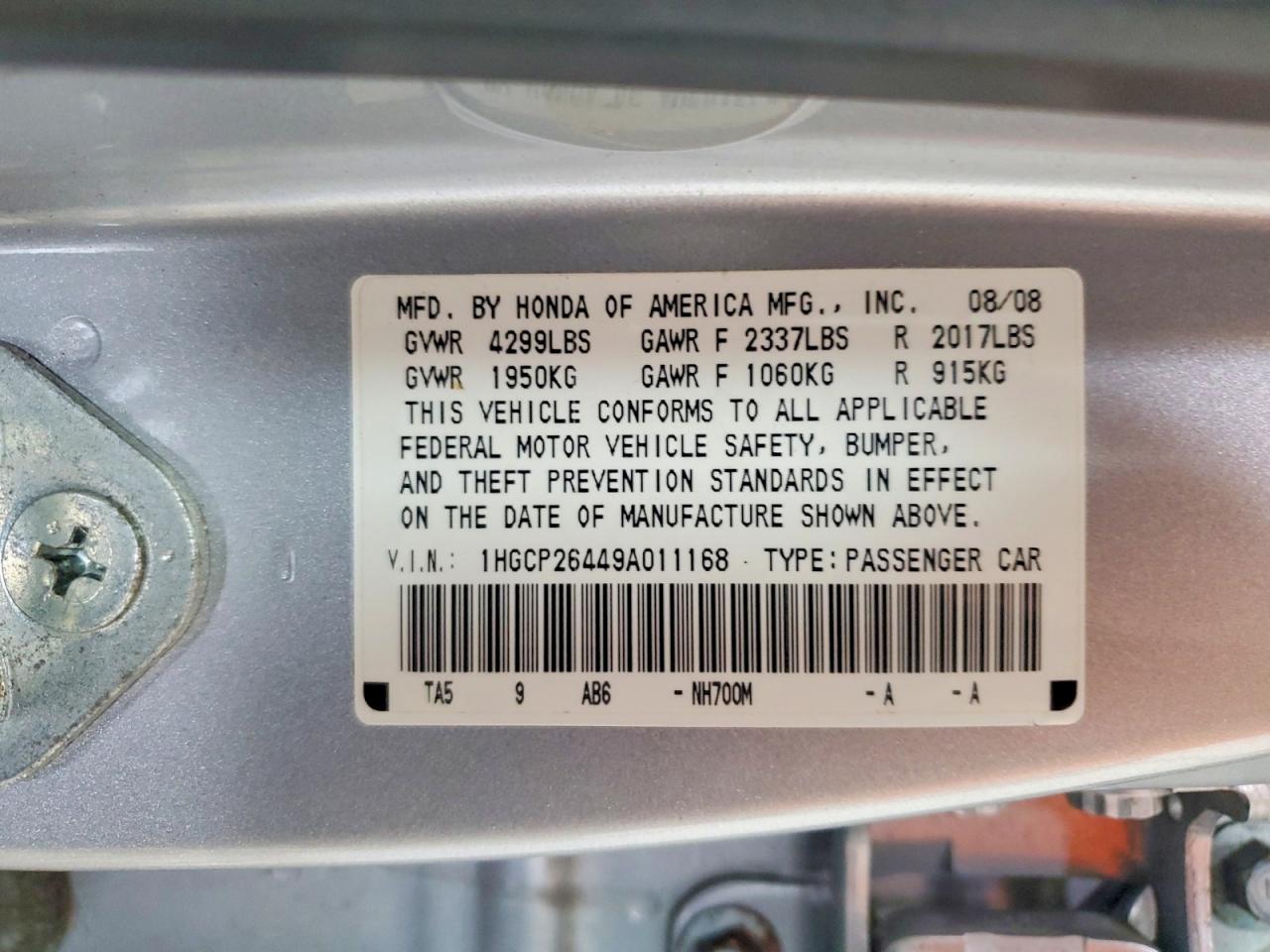 2009 Honda Accord Lxp Silver vin: 1HGCP26449A011168