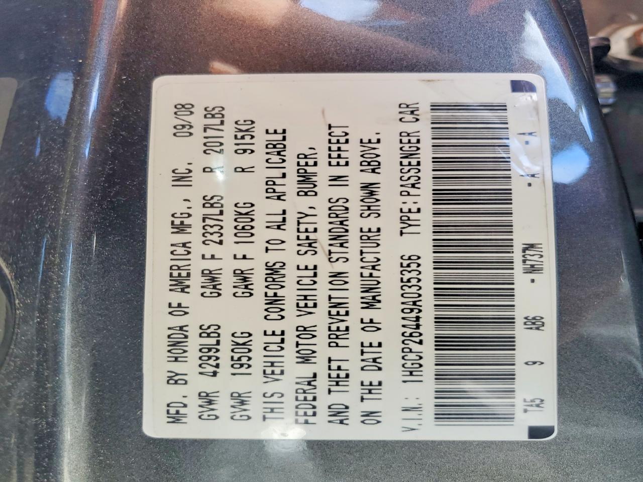 2009 Honda Accord Lxp Gray vin: 1HGCP26449A035356