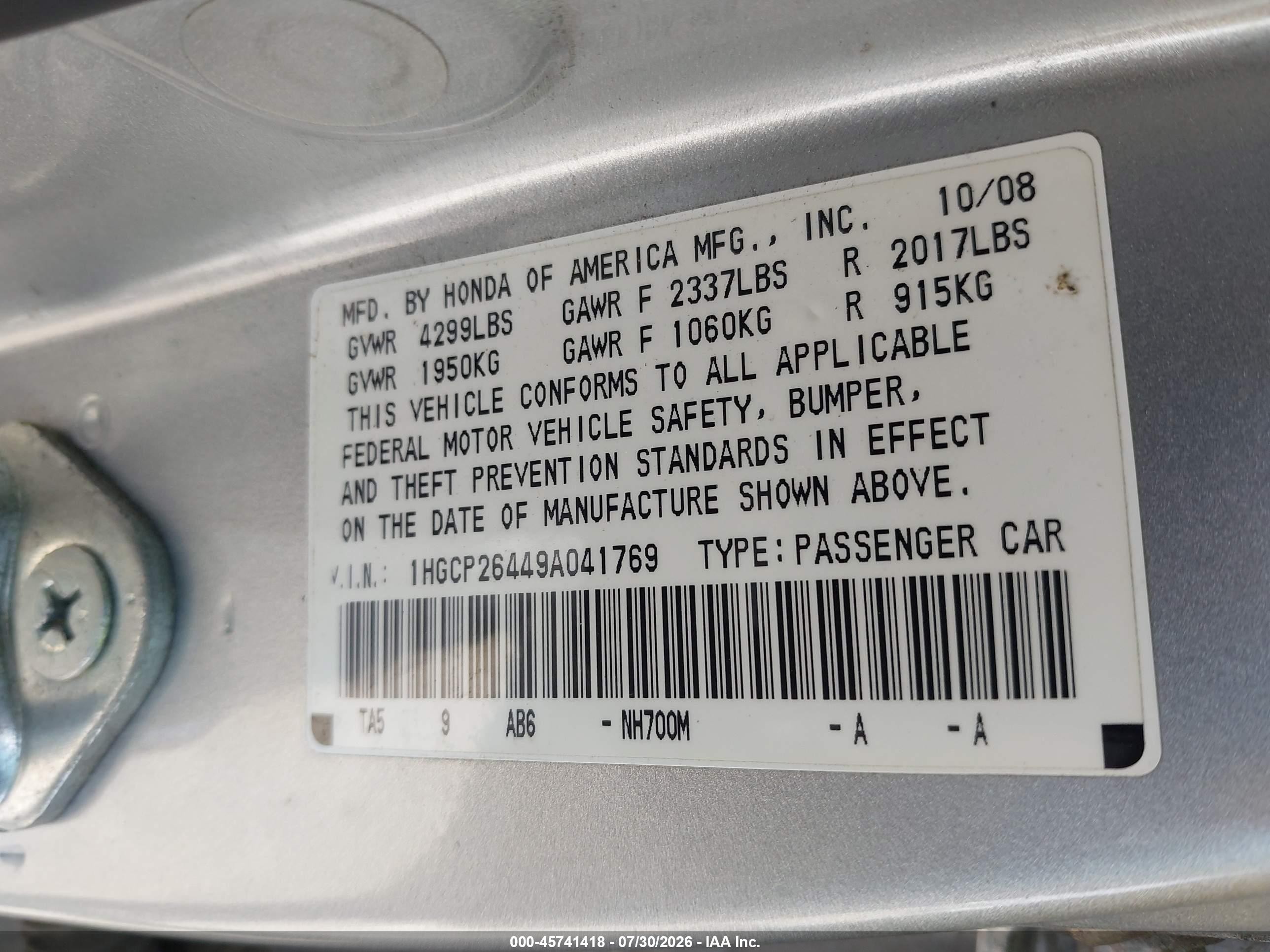 2009 Honda Accord 2.4 Lx-p Silver vin: 1HGCP26449A041769