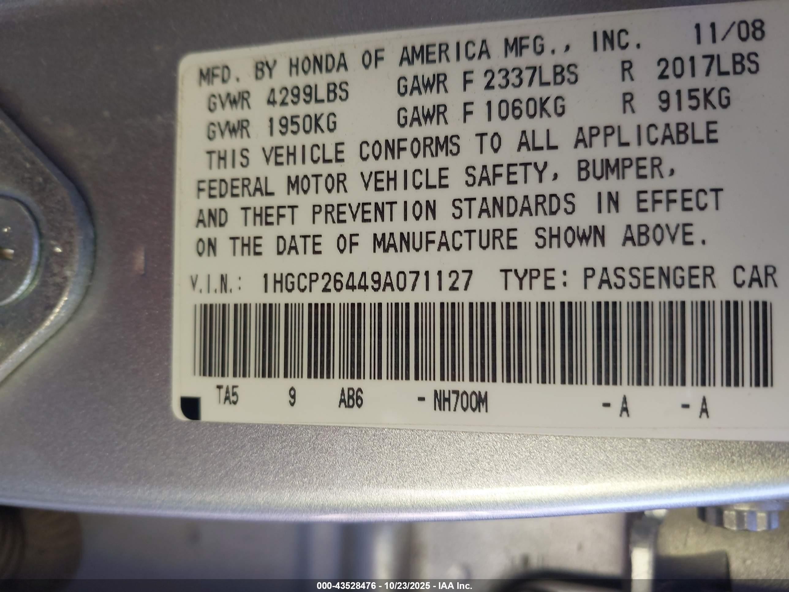 2009 Honda Accord 2.4 Lx-p Silver vin: 1HGCP26449A071127
