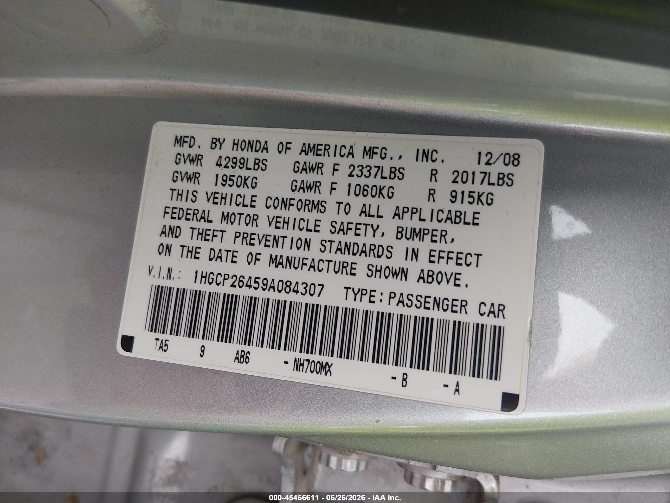 2009 Honda Accord 2.4 Lx-p Silver vin: 1HGCP26459A084307