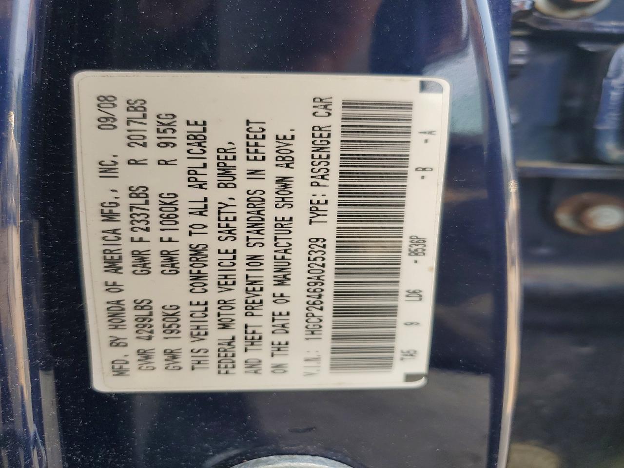 2009 Honda Accord Lxp Blue vin: 1HGCP26469A025329
