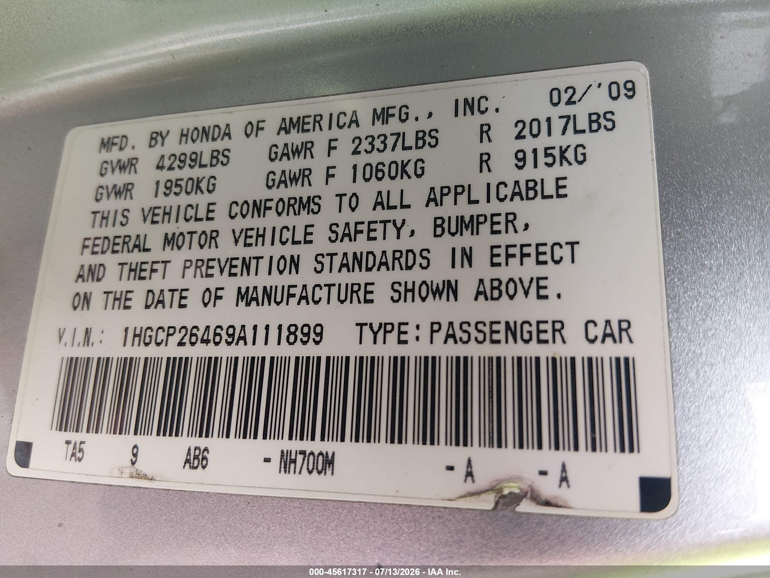 2009 Honda Accord 2.4 Lx-p Silver vin: 1HGCP26469A111899