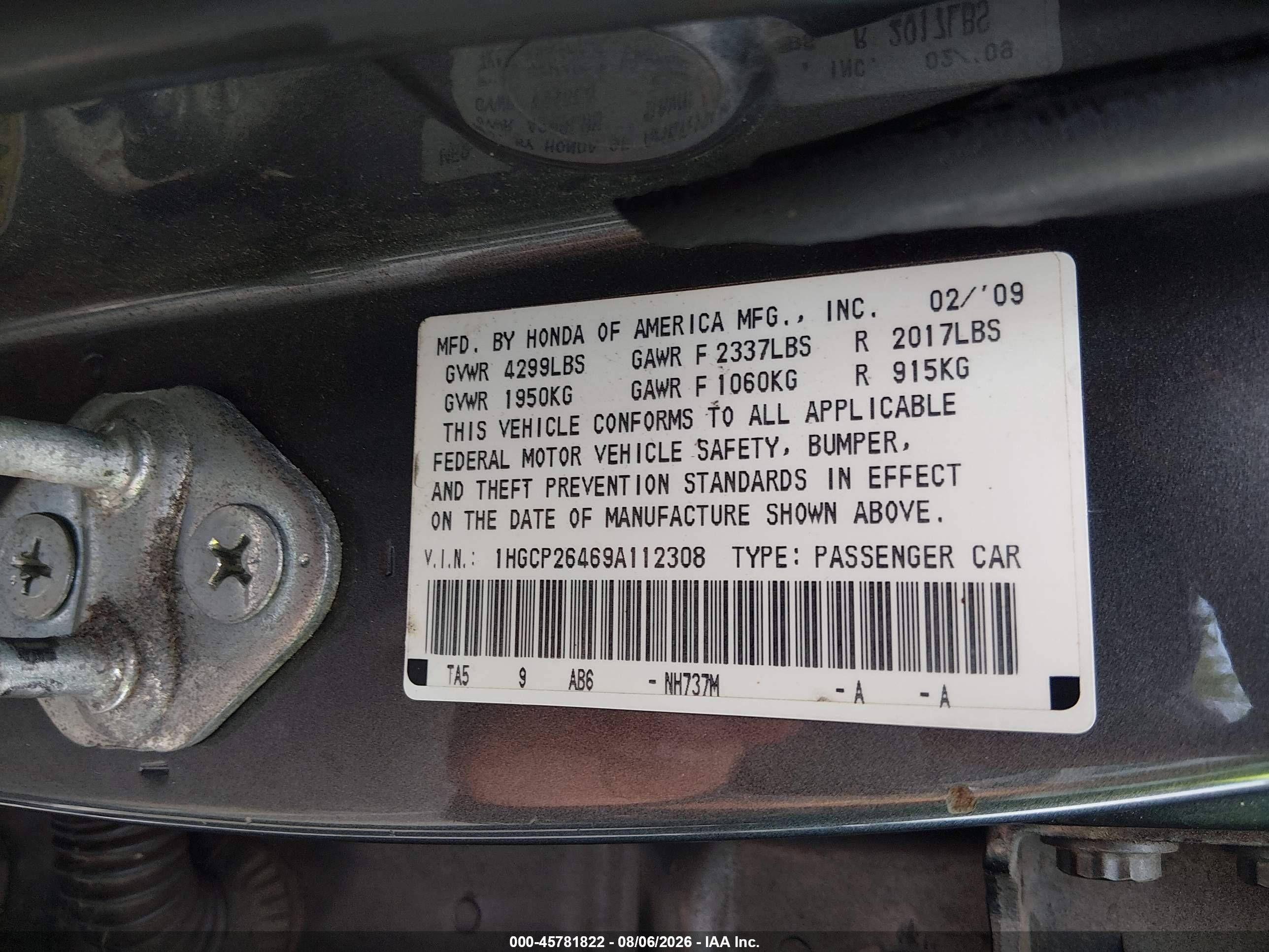 2009 Honda Accord 2.4 Lx-p Gray vin: 1HGCP26469A112308