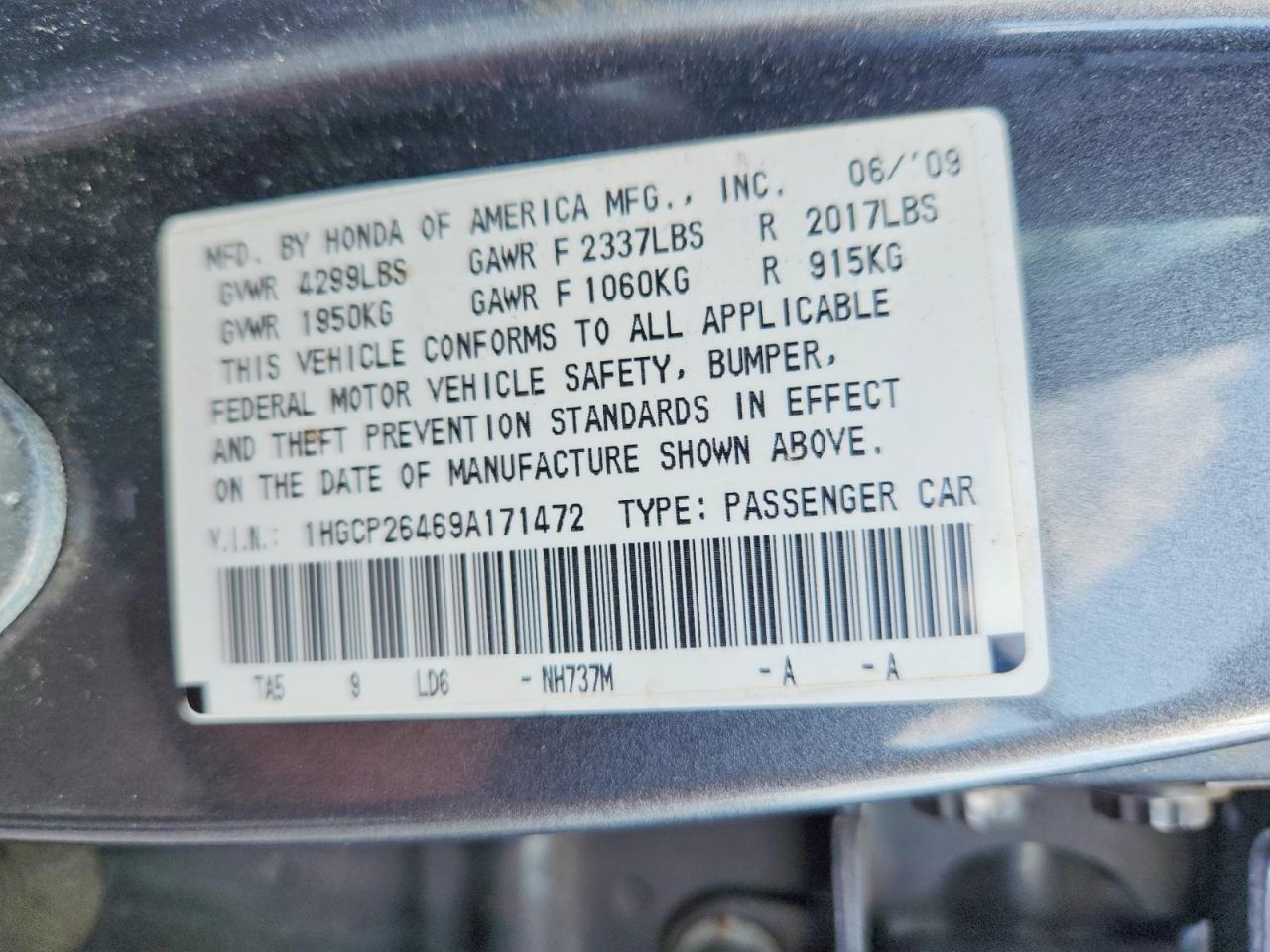 2009 Honda Accord Lxp Gray vin: 1HGCP26469A171472