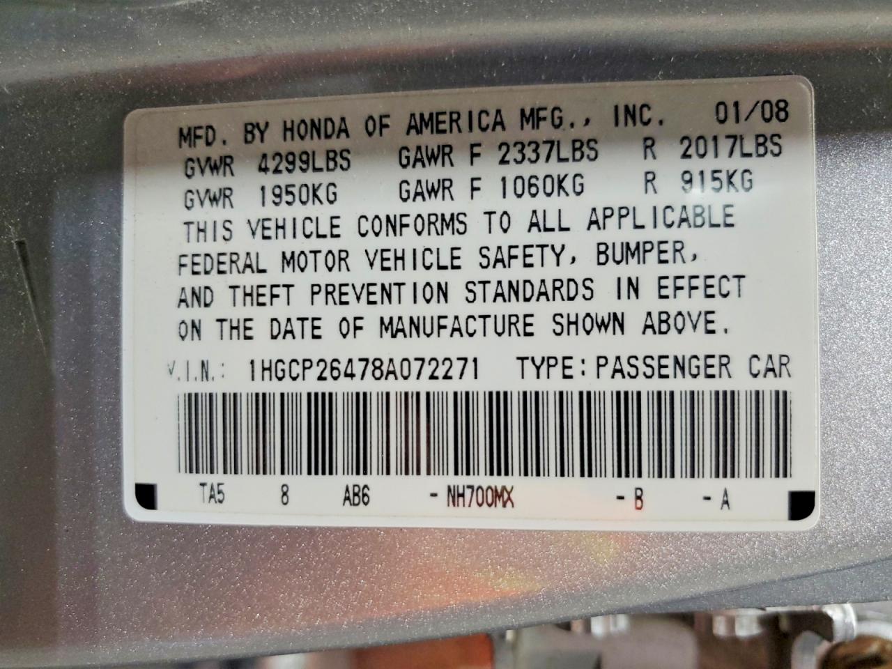 2008 Honda Accord Lxp Silver vin: 1HGCP26478A072271
