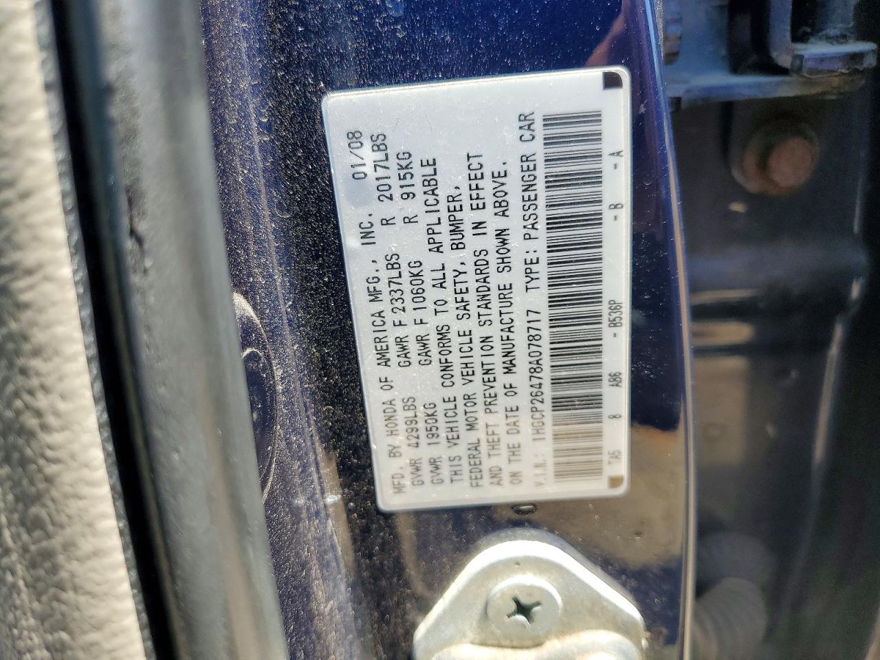 2008 Honda Accord Lxp Blue vin: 1HGCP26478A078717