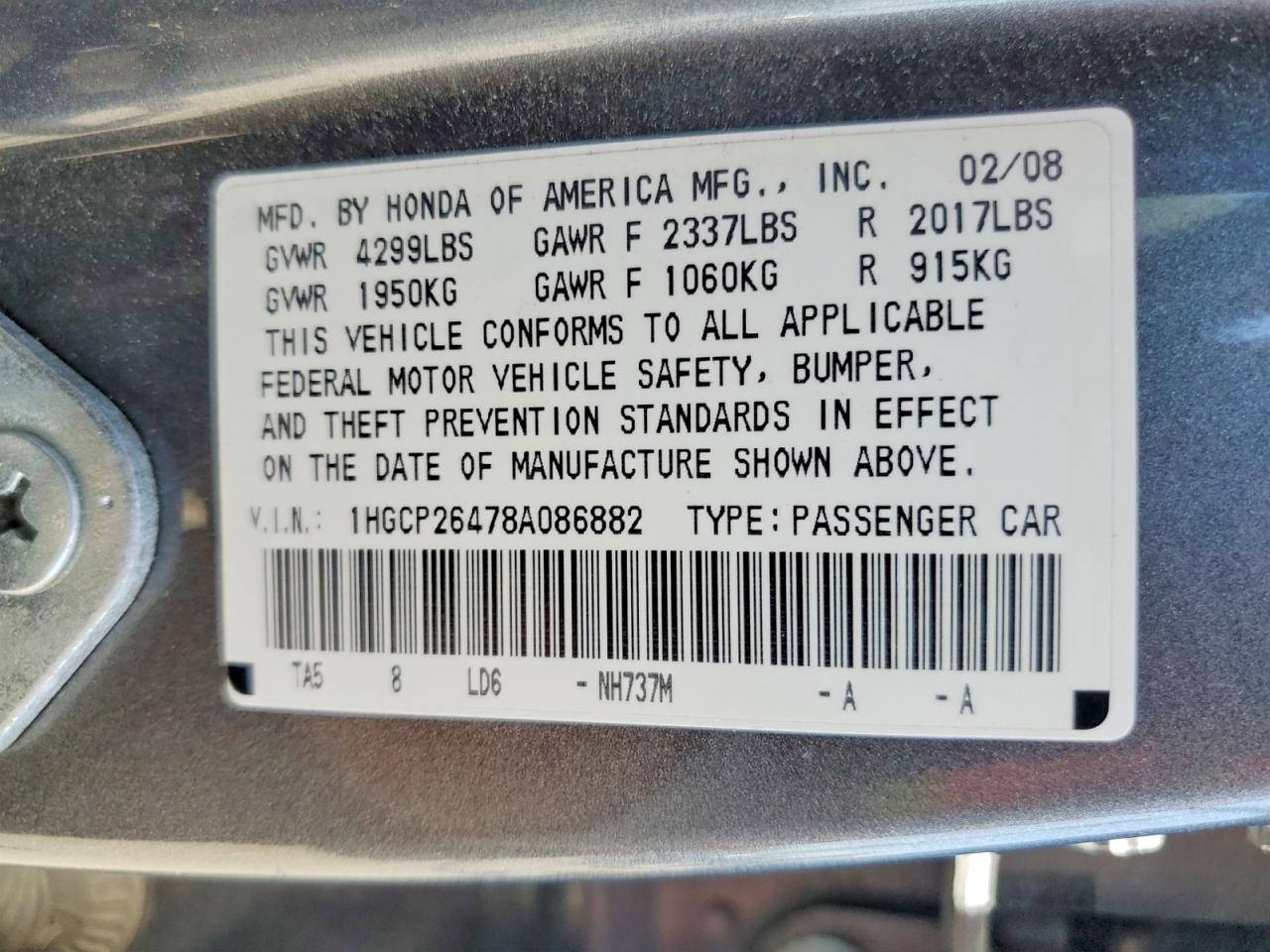 2008 Honda Accord Lxp Gray vin: 1HGCP26478A086882