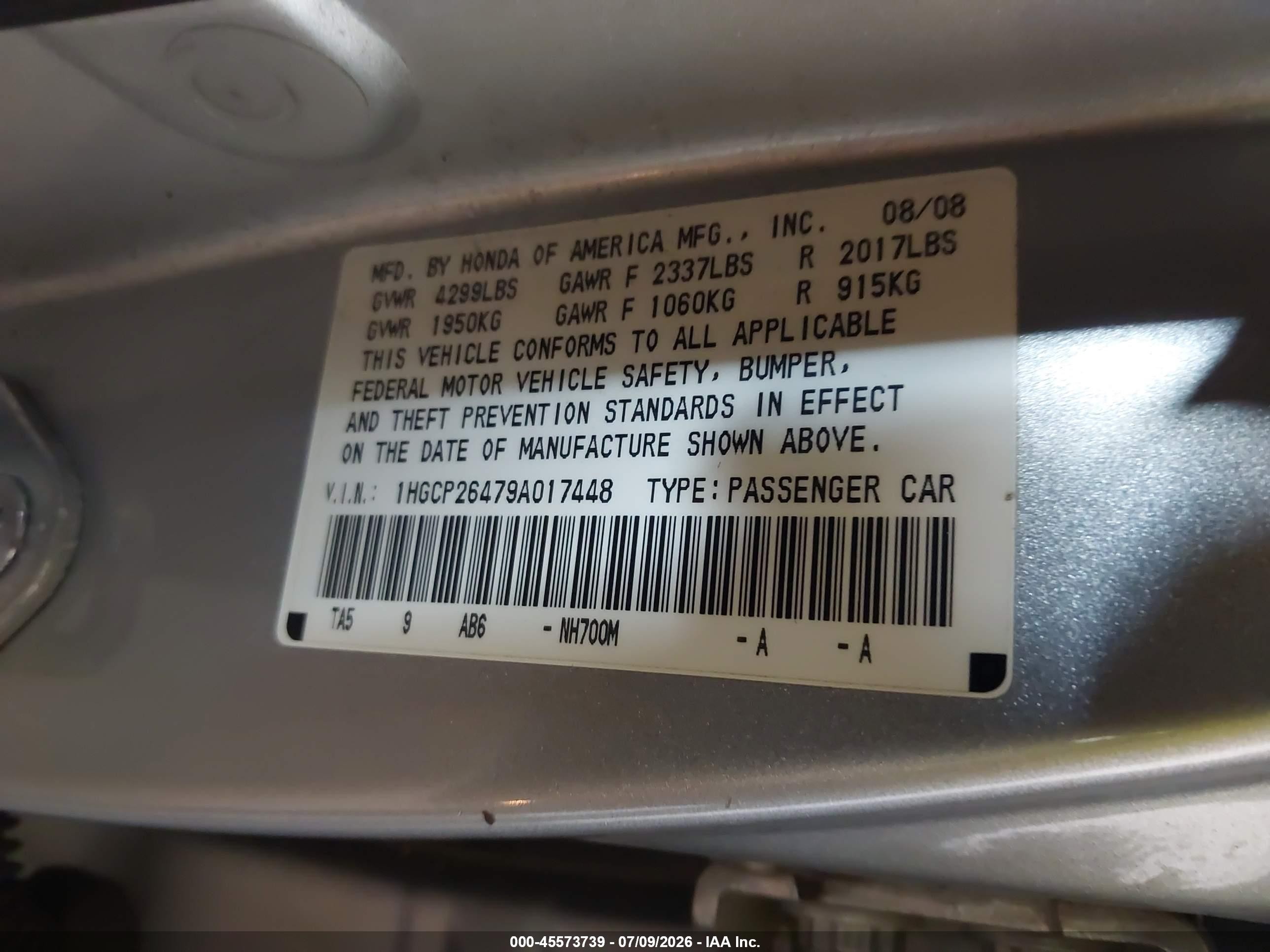 2009 Honda Accord 2.4 Lx-p Silver vin: 1HGCP26479A017448