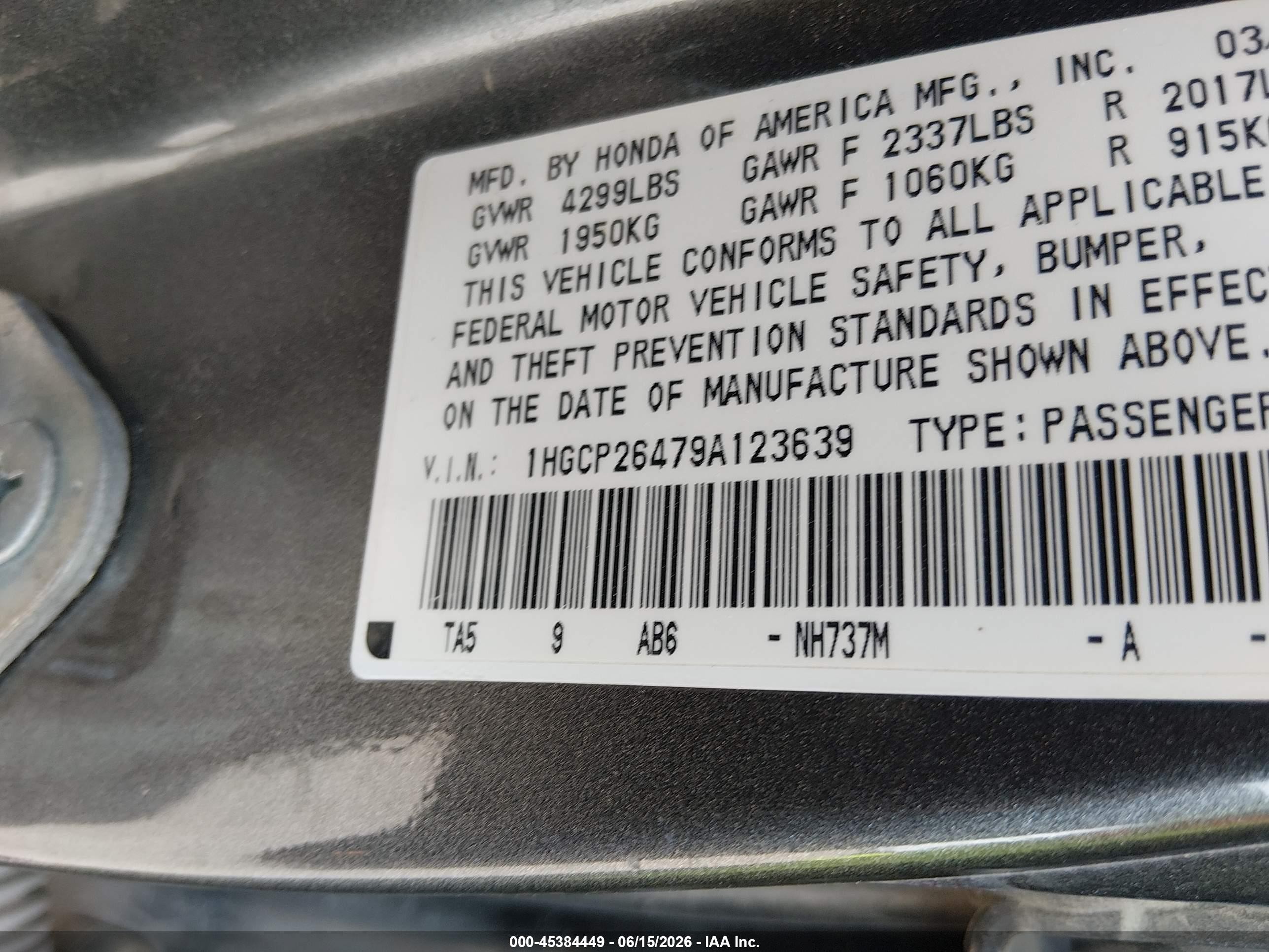 2009 Honda Accord 2.4 Lx-p Gray vin: 1HGCP26479A123639
