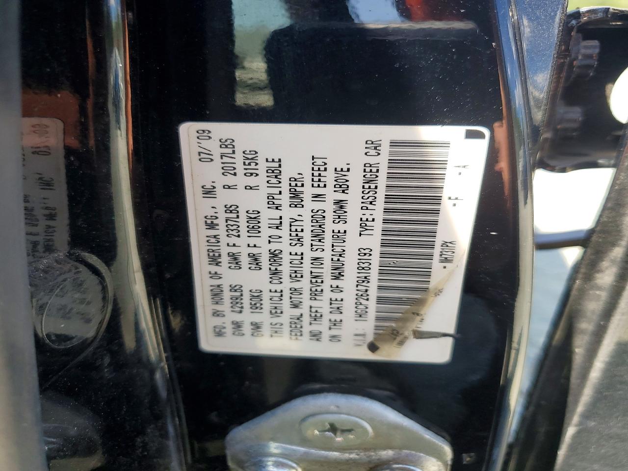 2009 Honda Accord Lxp Black vin: 1HGCP26479A183193