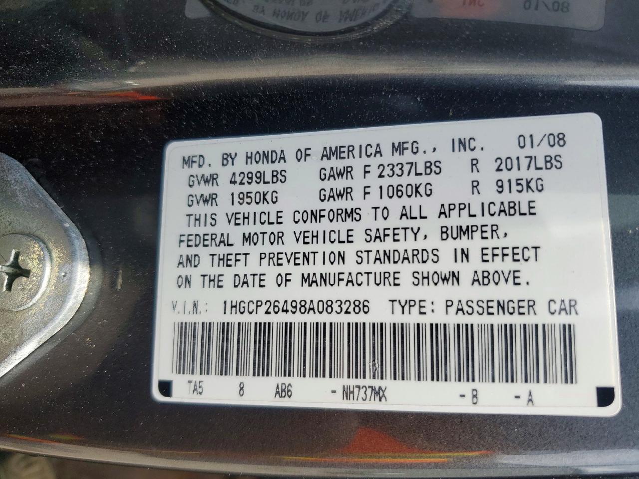 2008 Honda Accord Lxp Gray vin: 1HGCP26498A083286