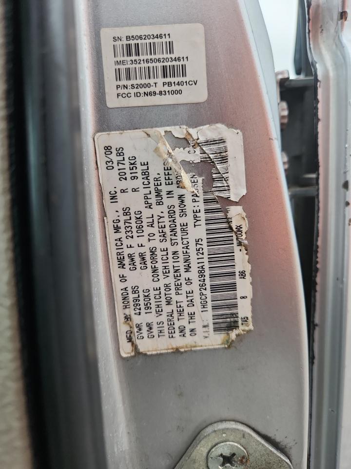 2008 Honda Accord Lxp Silver vin: 1HGCP26498A112575