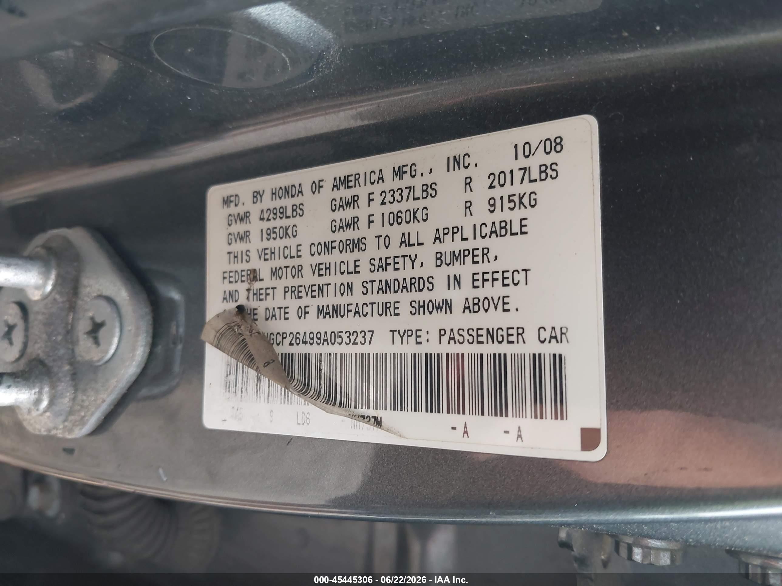 2009 Honda Accord 2.4 Lx-p Gray vin: 1HGCP26499A053237