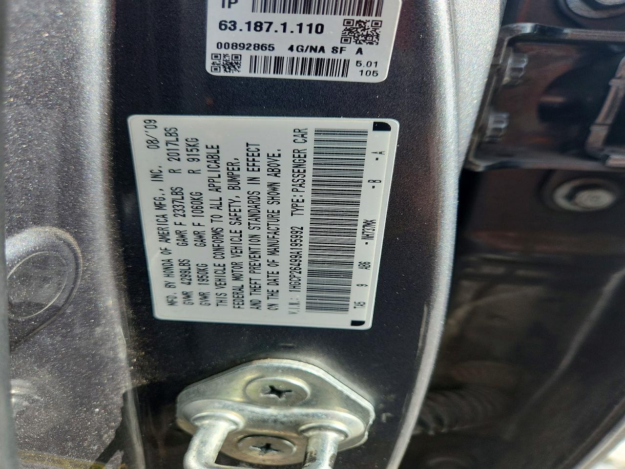 2009 Honda Accord Lxp Gray vin: 1HGCP26499A195992