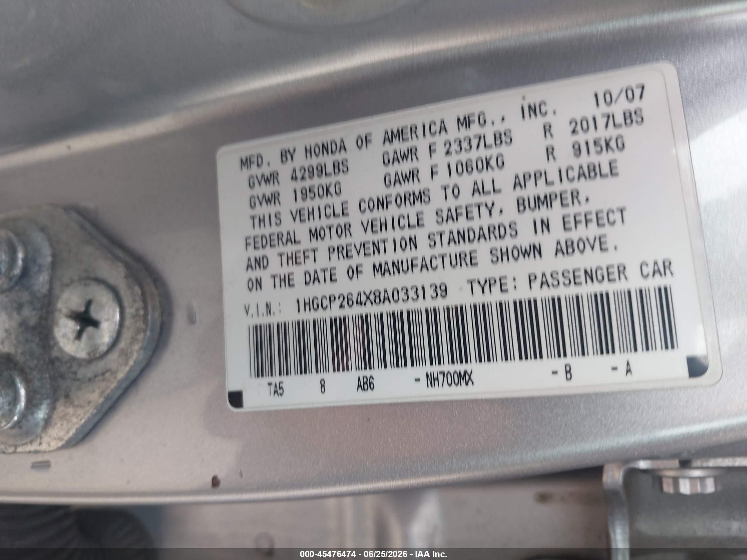 2008 Honda Accord 2.4 Lx-p Silver vin: 1HGCP264X8A033139