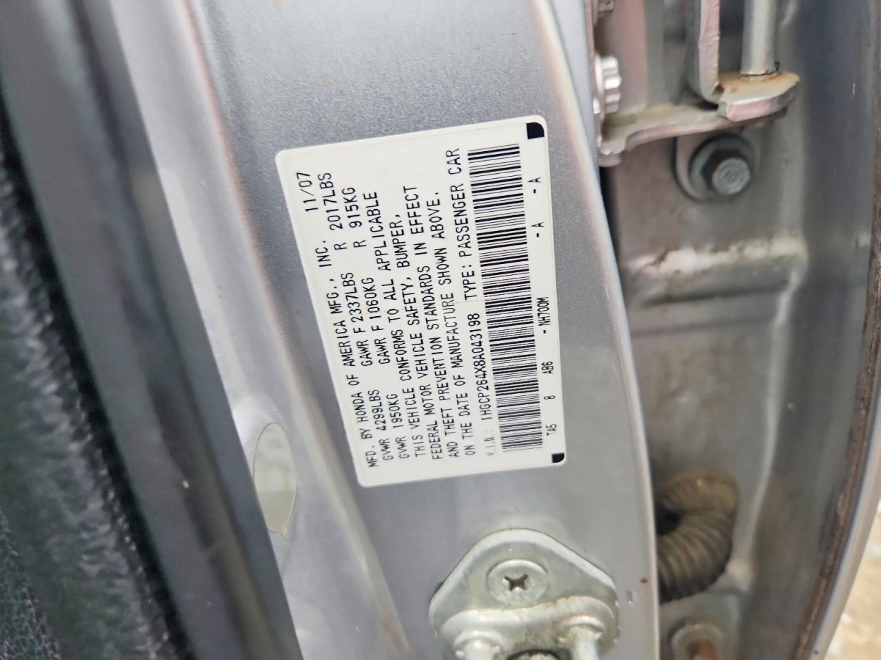 2008 Honda Accord Lxp Silver vin: 1HGCP264X8A043198