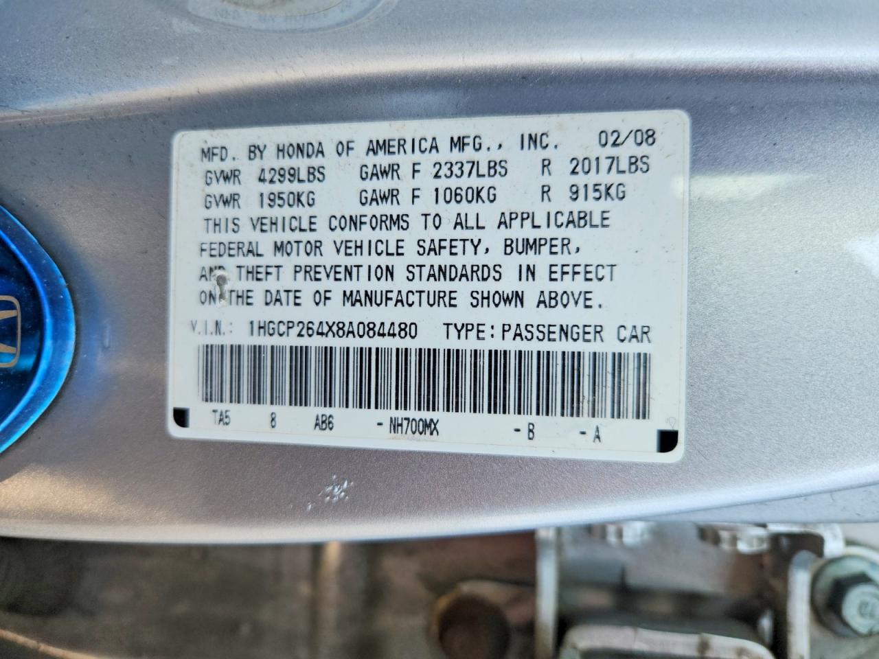 2008 Honda Accord Lxp Silver vin: 1HGCP264X8A084480