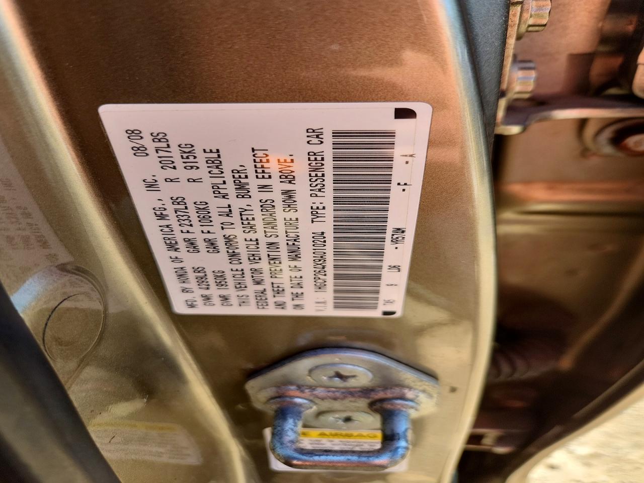 2009 Honda Accord Lxp Beige vin: 1HGCP264X9A010204
