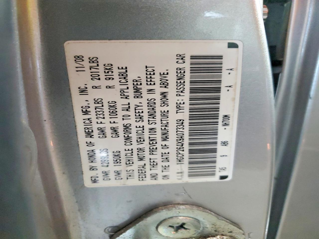 2009 Honda Accord Lxp Silver vin: 1HGCP264X9A073349
