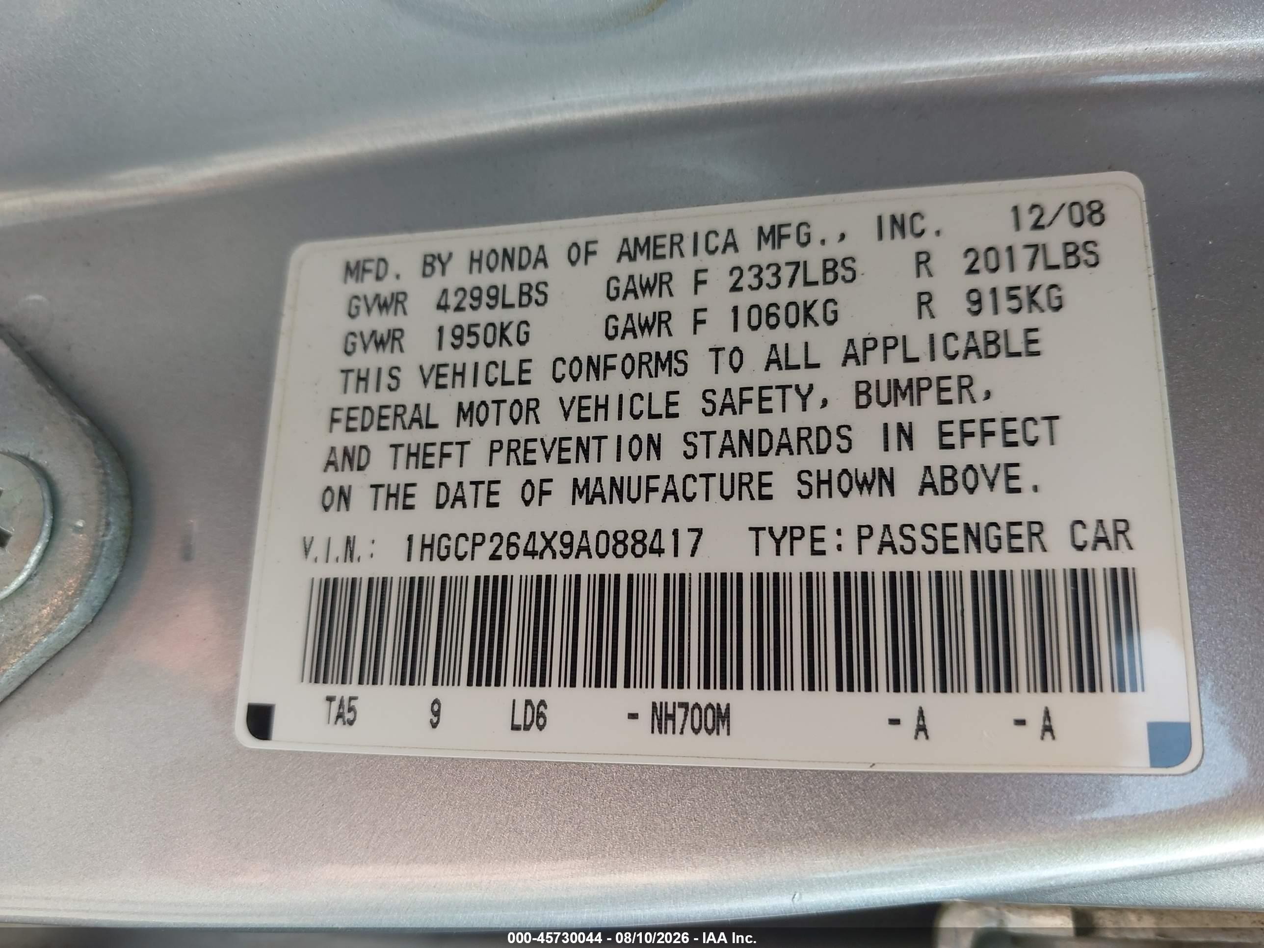 2009 Honda Accord 2.4 Lx-p Silver vin: 1HGCP264X9A088417