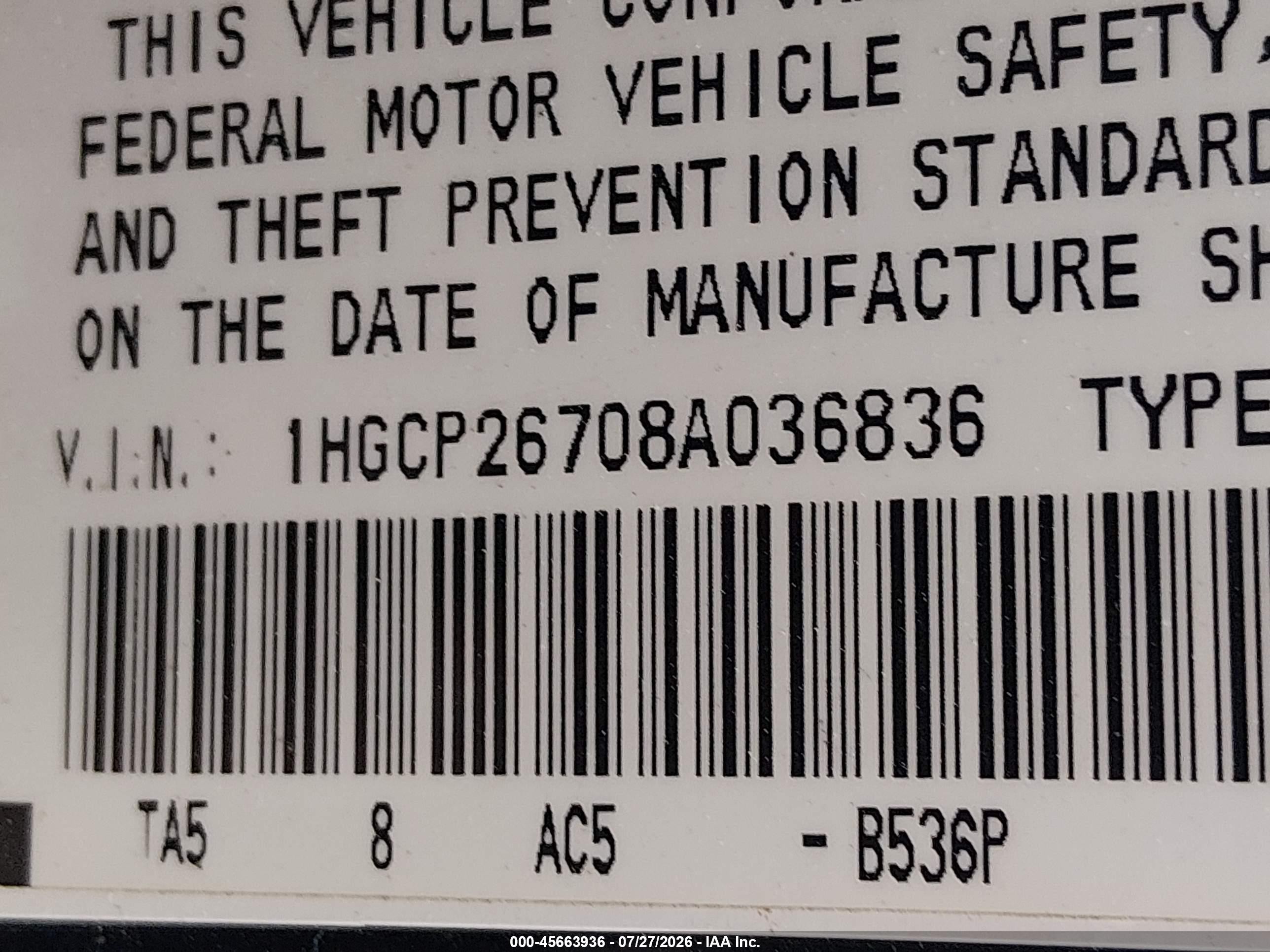 2008 Honda Accord 2.4 Ex Blue vin: 1HGCP26708A036836
