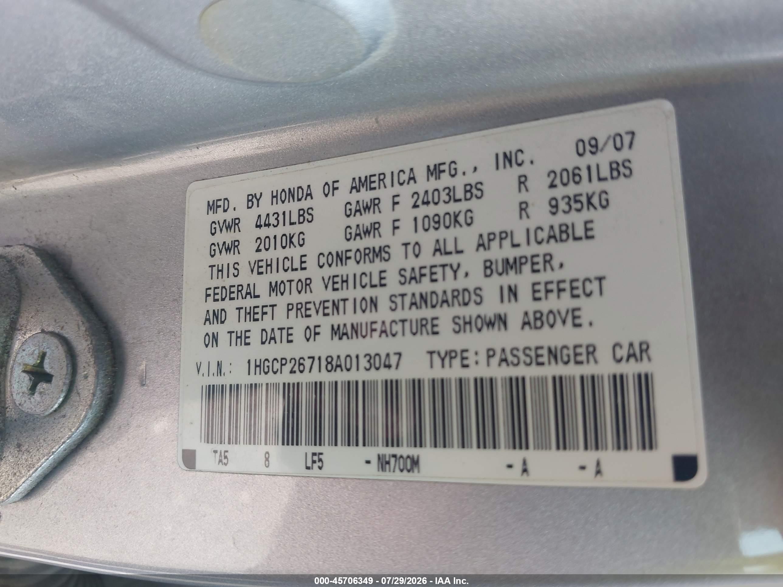 2008 Honda Accord 2.4 Ex Silver vin: 1HGCP26718A013047