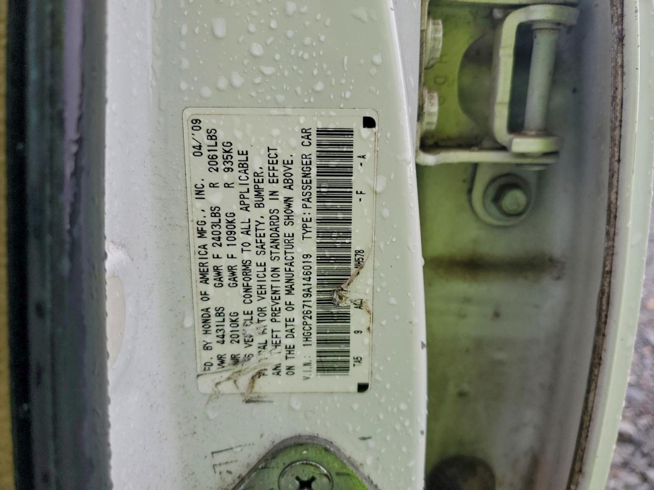 2009 Honda Accord Белый vin: 1HGCP26719A146019