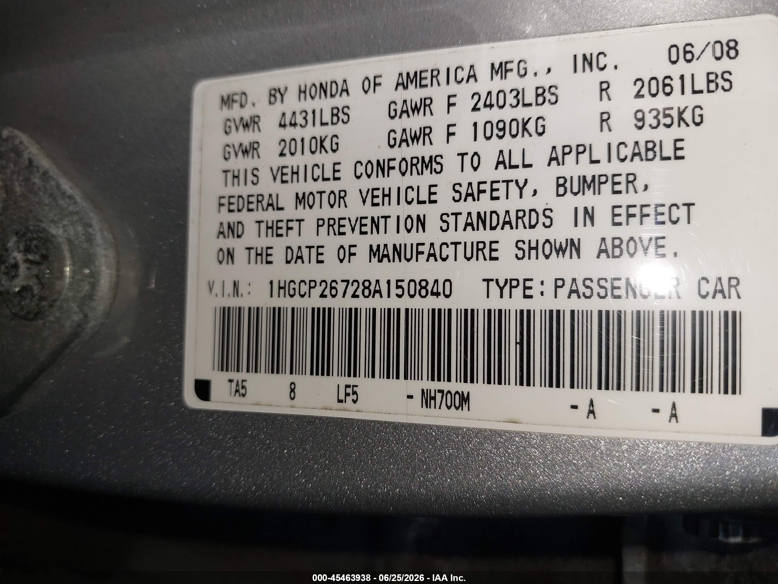 2008 Honda Accord 2.4 Ex Silver vin: 1HGCP26728A150840