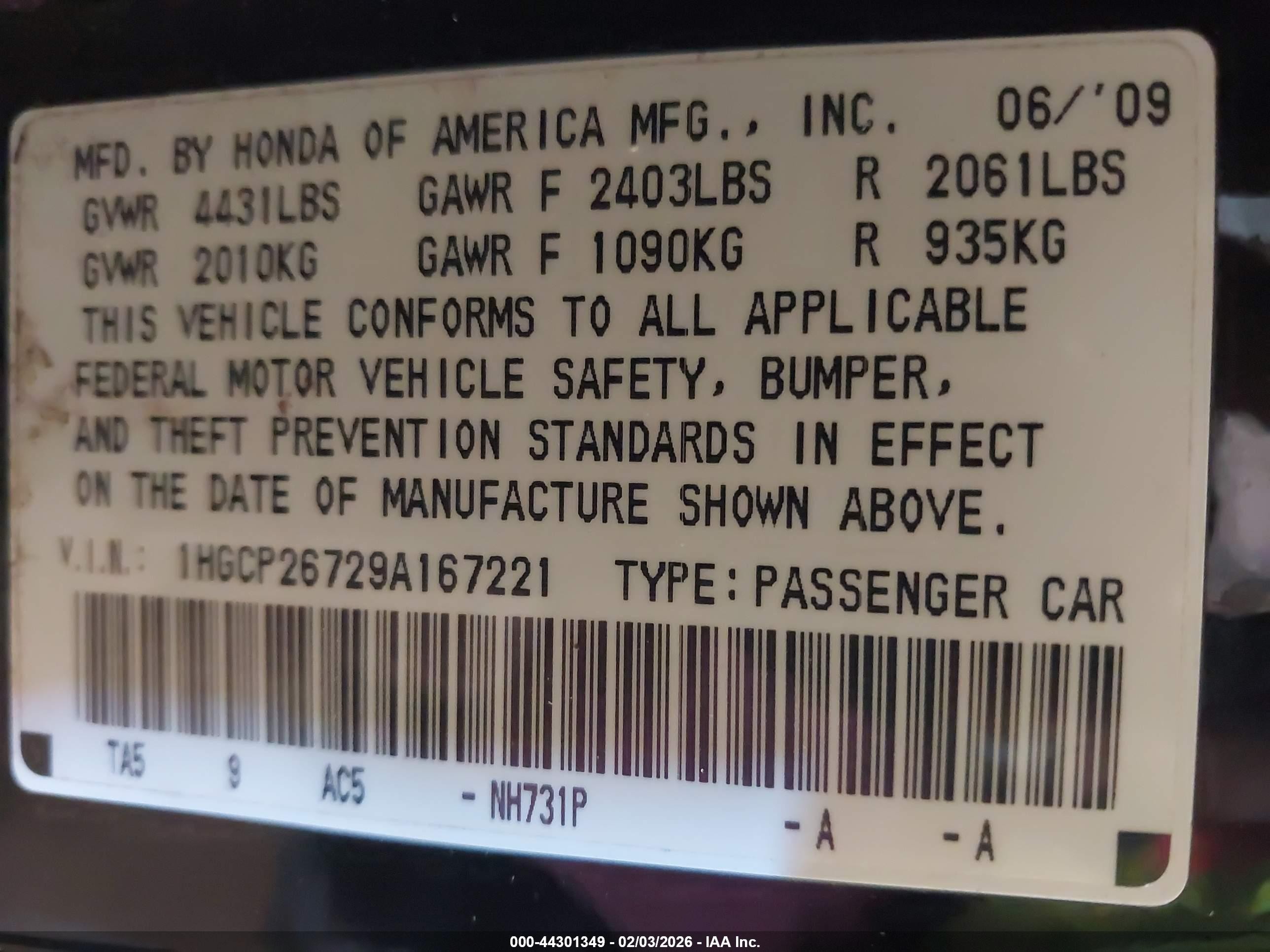 2009 Honda Accord 2.4 Ex Black vin: 1HGCP26729A167221