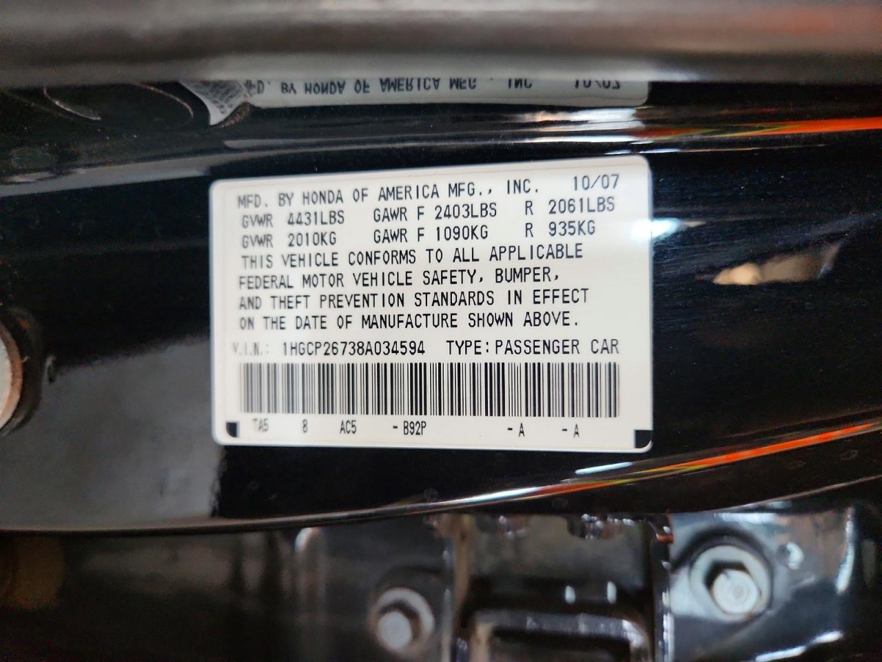 2008 Honda Accord Ex Black vin: 1HGCP26738A034594