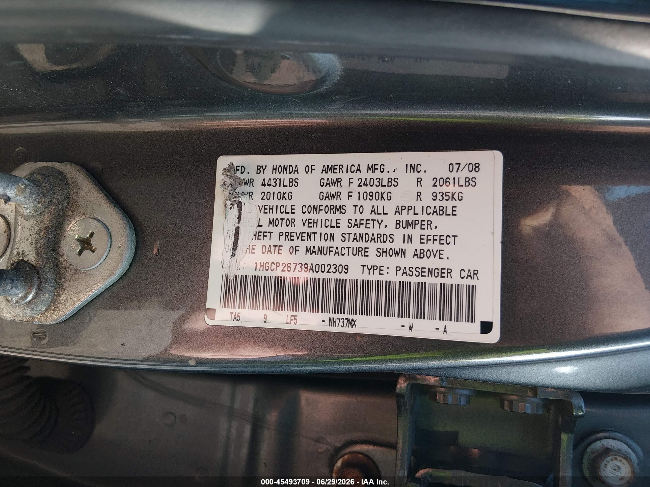 2009 Honda Accord 2.4 Ex Gray vin: 1HGCP26739A002309