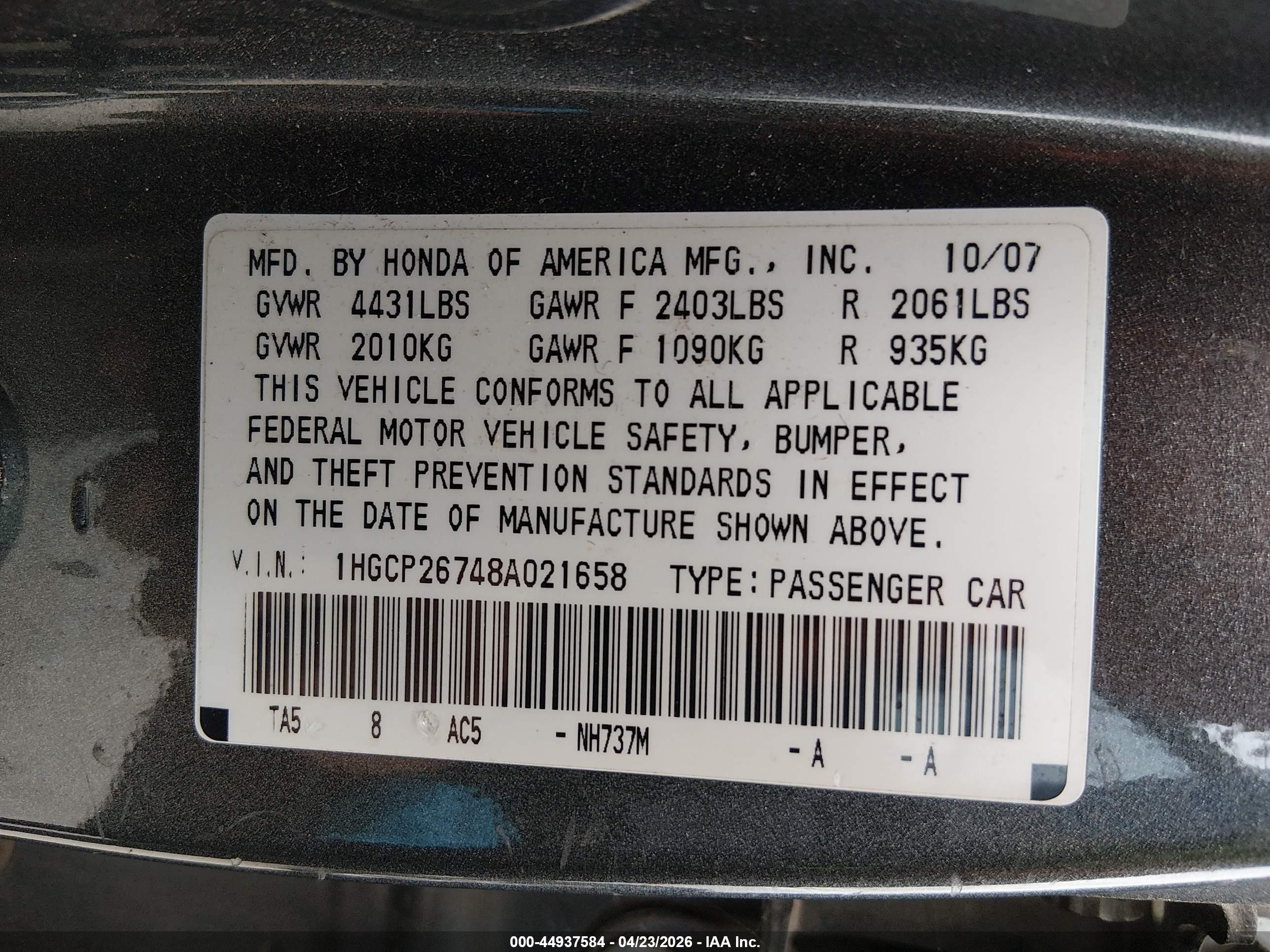 2008 Honda Accord 2.4 Ex Gray vin: 1HGCP26748A021658