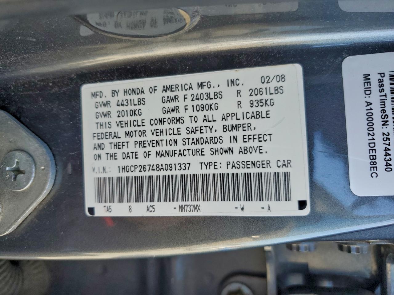 2008 Honda Accord Ex Gray vin: 1HGCP26748A091337