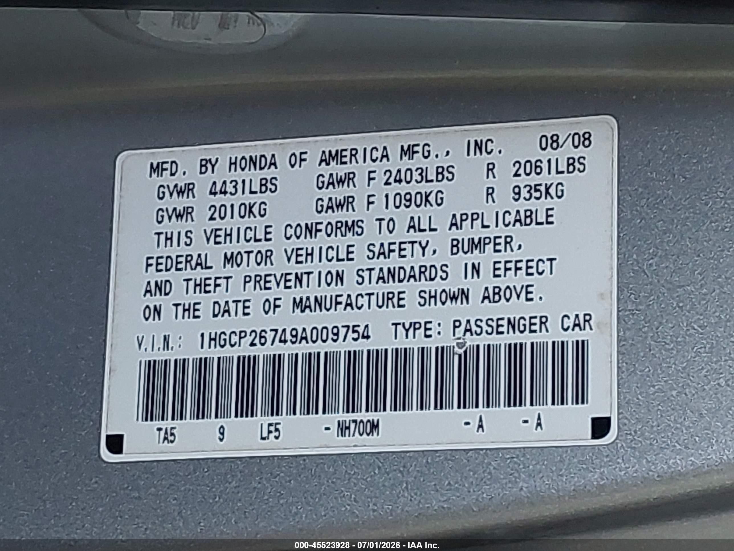2009 Honda Accord 2.4 Ex Silver vin: 1HGCP26749A009754